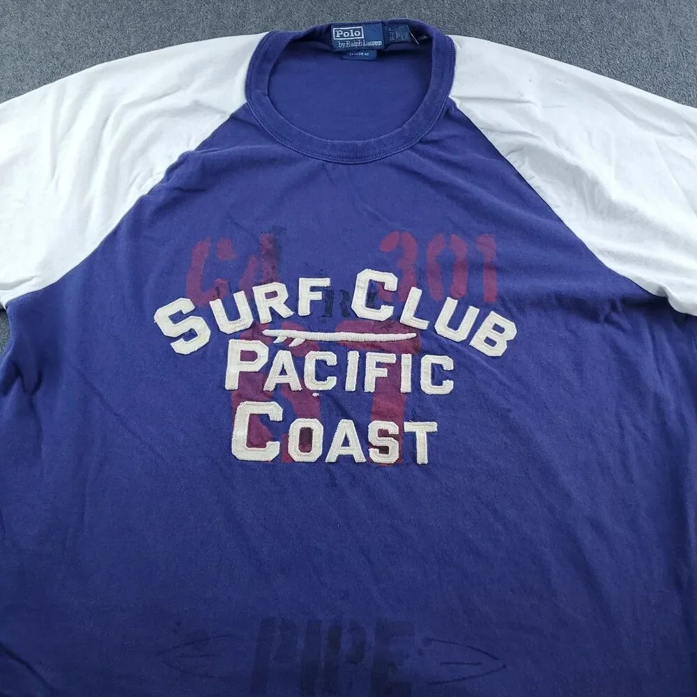 Vtg Polo Ralph Lauren TShirt Men XL TG Surf Club Pacific Coast Blue Stencil Navy